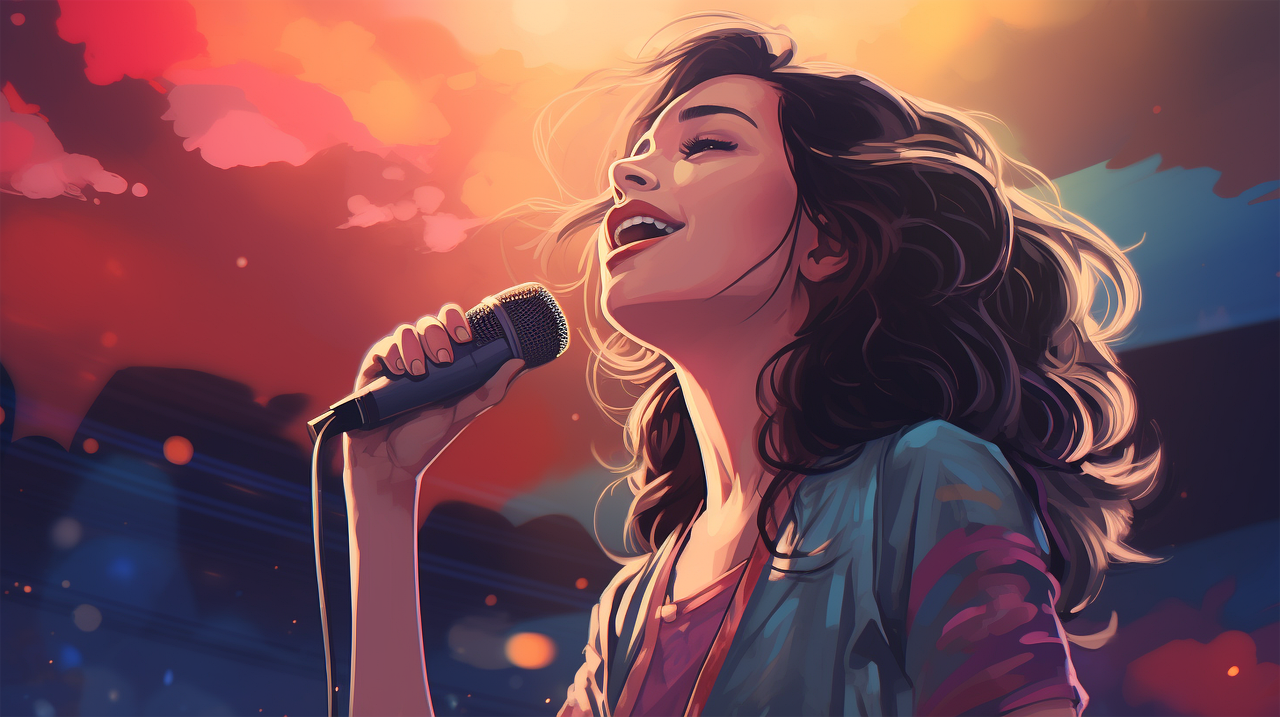 Frau singt die Nationalhymne