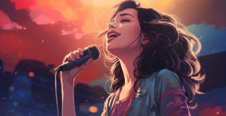 Frau singt die Nationalhymne